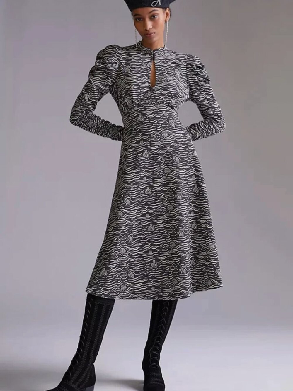 Anthropologie Puff-Sleeved Jacquard Midi Dress 1X